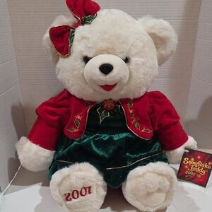 2001 White Snowflake Teddy Bear Plush Girl Christmas Outfit 22" w/Original Tags
